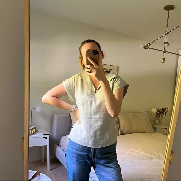 LHI Lithuanian 100% Linen Cap Sleeve Top Blouse in Dove Gray  Size XS - Picture 8 of 9